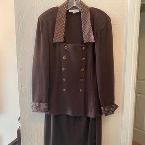 St. John Brown Paillettes Jacket Skirt Suit 14